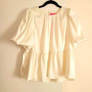 Lilly Pulitzer Ivory Cream Satin Blakelynn Elbow Puff Sleeve Top Blouse Sz 6 NWT